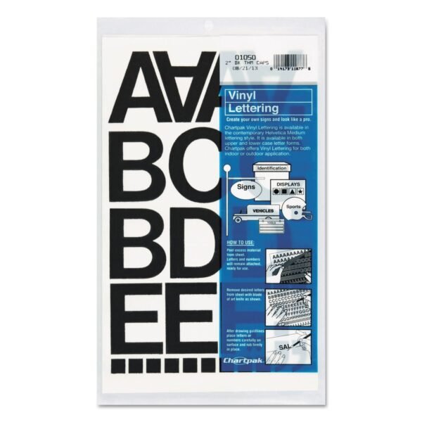 Chartpak Press-On Vinyl Letters and Numbers, Self Adhesive, Black, 2"h, 77/Pack (01050)