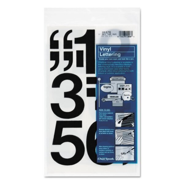 Chartpak Press-On Vinyl Numbers, Self Adhesive, Black, 3"h, 10/Pack (01170)