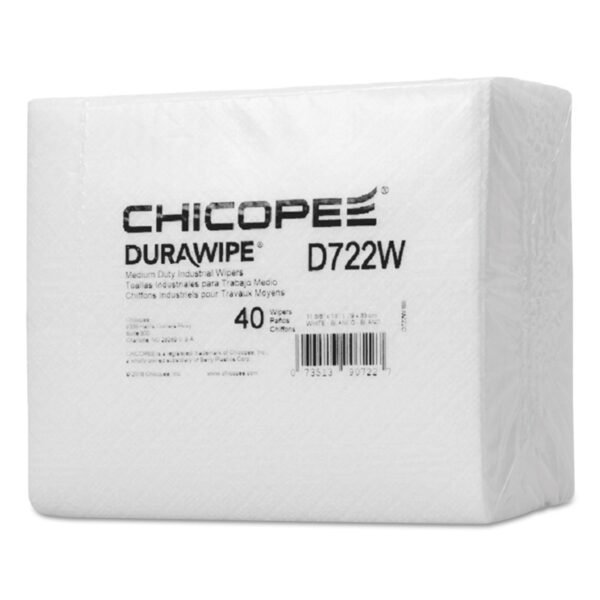 Chicopee Durawipe Medium-Duty Industrial Wipers, 14.6" x 13.7, White, 40/Pack, 24 Packs/Carton (D722W)