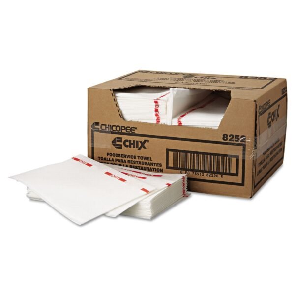 Chix Food Service Towels, Cotton, 13 x 21, White/Red, 150/Carton (8252)