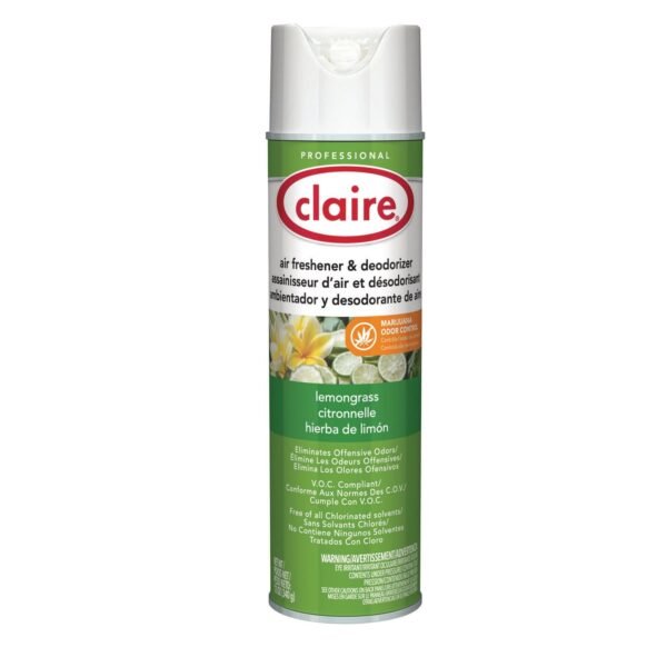 Claire Aerosol Air Freshener and Deodorizer, Lemongrass Citronella, 12 oz Aerosol Spray, 12 Cans (1307)