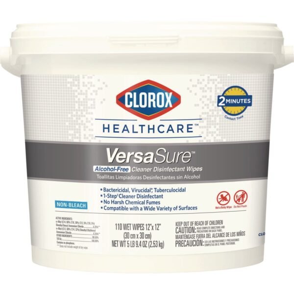 Clorox Healthcare VersaSure Cleaner Disinfectant Wipes, 1-Ply, 12 x 12, Fragranced, White, 110/Bucket (31759EA)