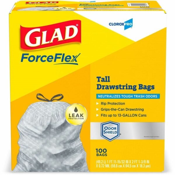 CloroxPro™ ForceFlex Tall Kitchen Drawstring Trash Bags 13 gal Capacity - 0.90 mil (23 Micron) Thickness - Drawstring Closure - Gray - Kitchen, Can, Office, Breakroom, School,...