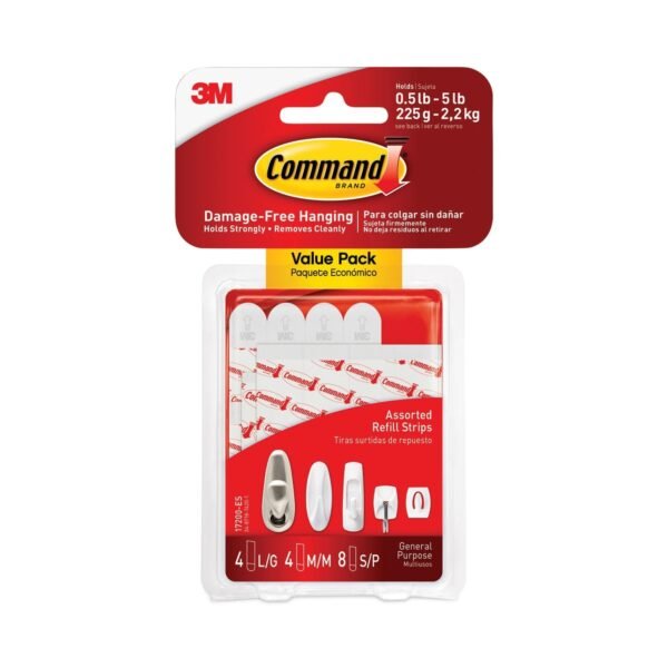Command Damage-Free Hanging Indoor Refill Strips, (8) Small (0.63" x 1.81"), (4) Med (0.63" x 2.75"), (4) Large (0.75" x 3.65"),White (17200)