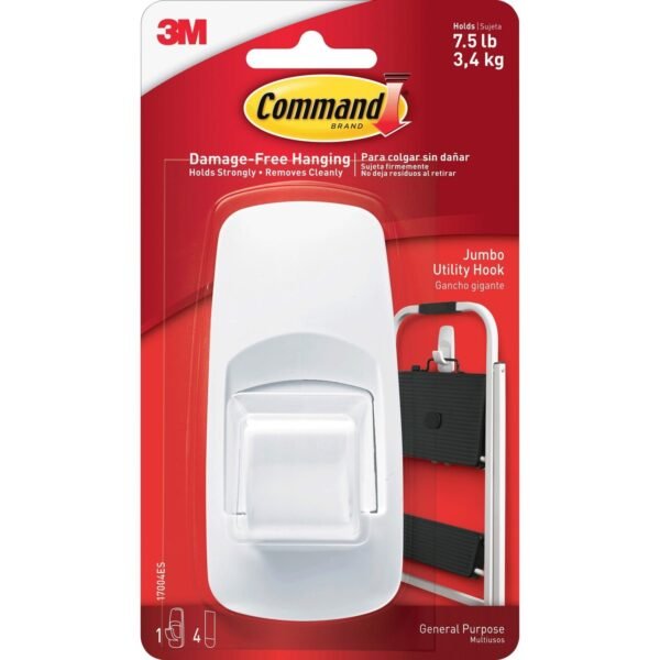 Command Jumbo Hook 7.50 lb (3.40 kg) Capacity - Plastic - White - 1 / Pack (17004)