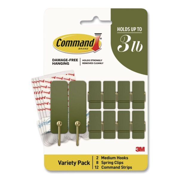 Command Limited Edition Decorative Hook Variety Pack, (8) Mini Spring Hooks, (2) Medium Hooks (Supports 3lb), Sage Green/Brass, 10/PK (SGMHP10ESF)