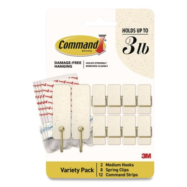 Command Limited Edition Hooks and Clips, Vanilla Bean, 3 lb Capacity, 2 Hooks, 8 Clips and 12 Strips/Pack (VBMHP10ESF)