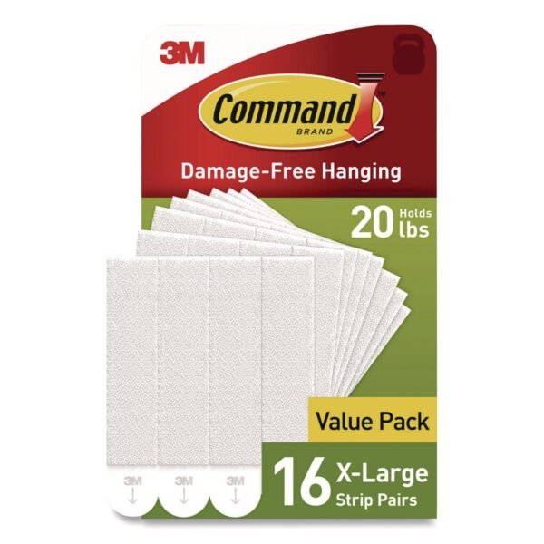 Command Picture Hanging Strips, X-Large, Removable, Holds up to 20 lbs per 4 Strips, White, 16 Pairs/Pack (1721716NA)