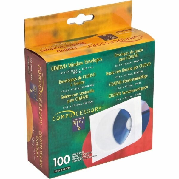 Compucessory CD/DVD White Window Envelopes CD/DVD - 5" Width x 5" Length - White - 100 / Box (26500)