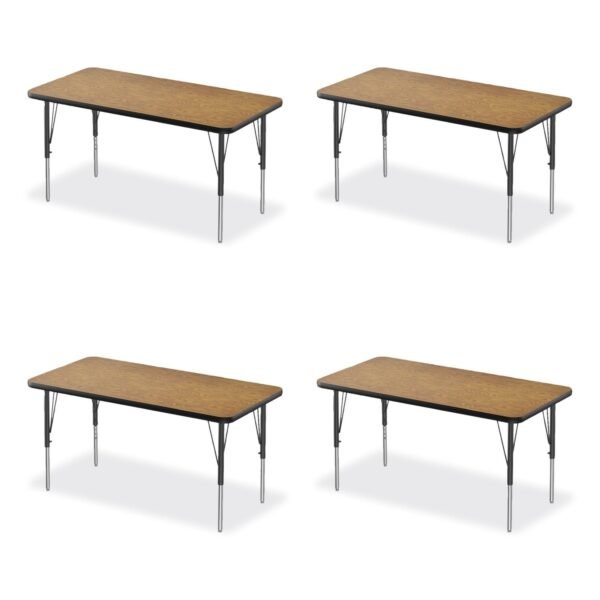 Correll Adjustable Activity Table, Rectangular, 48" x 24" x 19" to 29", Medium Oak Top, Black Legs, 4/Pallet (2448TF0695K4)
