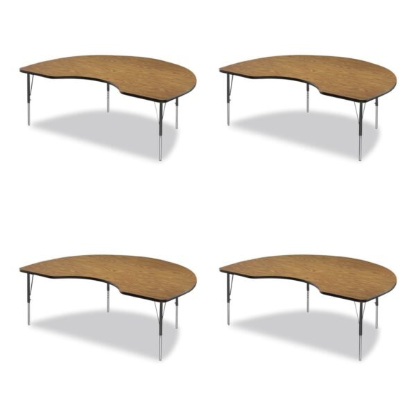 Correll Adjustable Activity Tables, Kidney Shape, 72" x 48" x 19" to 29", Oak Top, Black Legs, 4/Pallet (4872TF0695K4)