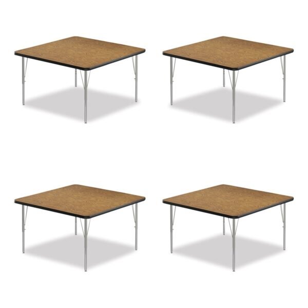 Correll Adjustable Activity Tables, Square, 48" x 48" x 19" to 29", Medium Oak Top, Silver Legs, 4/Pallet (4848TF06954P)