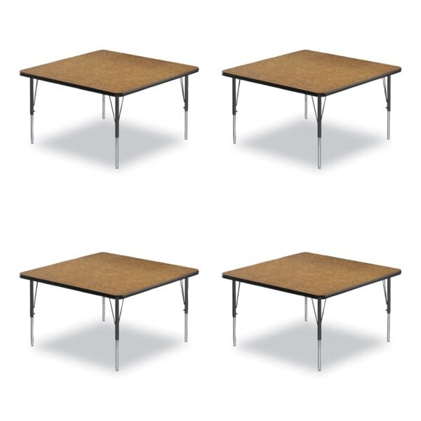 Correll Adjustable Activity Tables, Square, 48" x 48" x 19" to 29", Medium Oak Top, Black Legs, 4/Pallet (4848TF0695K4)