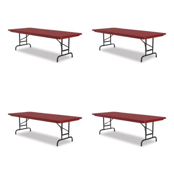 Correll Adjustable Folding Tables, Rectangular, 60" x 30" x 22" to 32", Red Top, Black Legs, 4/Pallet (RA3060254P)