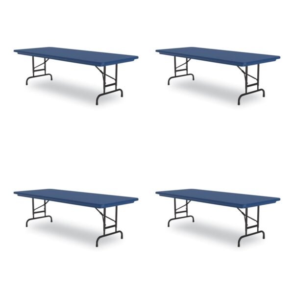 Correll Adjustable Folding Tables, Rectangular, 72" x 30" x 22" to 32", Blue Top, Black Legs, 4/Pallet (RA3072274P)