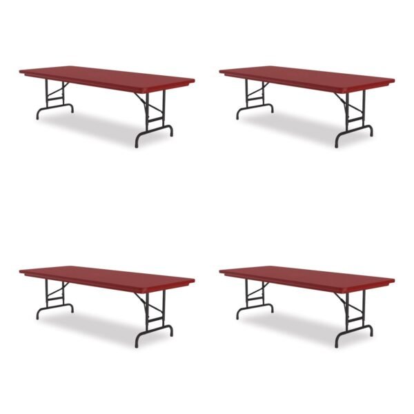 Correll Adjustable Folding Tables, Rectangular, 72" x 30" x 22" to 32", Red Top, Black Base, 4/Pallet (RA3072254P)