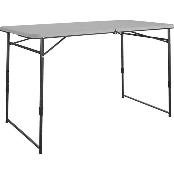 Cosco Fold Portable Indoor/Outdoor Utility Table 200 lb Capacity - Height Adjustable - 48" Table Top Width x 24" Table Top Depth - 28" Height - Gray - Steel, Resin - 1 Each...
