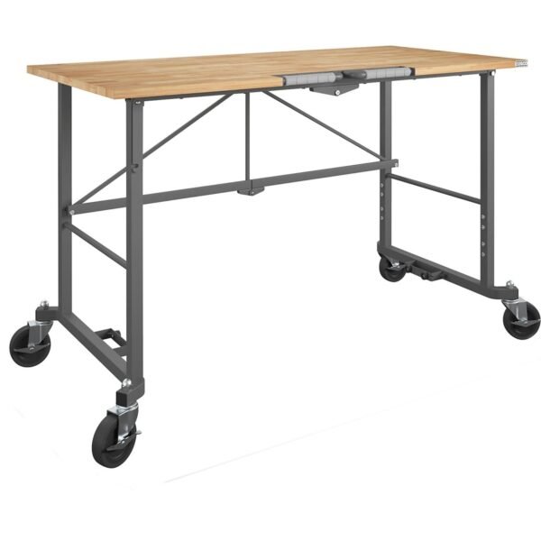 Cosco Smartfold Portable Work Desk Table Four Leg Base - 4 Legs - 400 lb Capacity - 14.50" Table Top Width x 25.51" Table Top Depth - 55.25" Height - Gray - Steel - Hardwood Top...