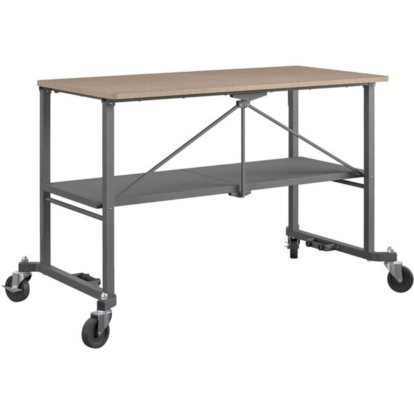 Cosco Smartfold Portable Work Desk Table Rectangle Top - Four Leg Base - 4 Legs - 600 lb Capacity - 51.40" Table Top Width x 26.50" Table Top Depth - 34" Height - Gray - Steel -...