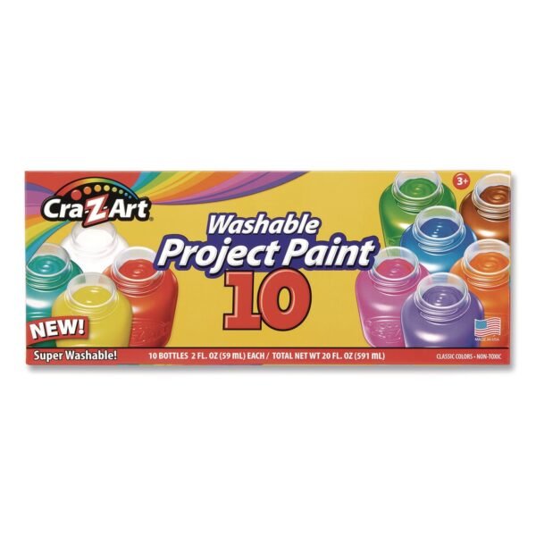 Cra-Z-Art Washable Project Paints, 10 Assorted Colors, 2 oz Bottles, 10/Pack (106014)