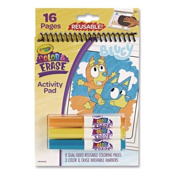 Crayola Bluey Color and Erase Reusable Activity Pad, Includes Three Markers, Ages 3 and Up, 16 Pages (811531)