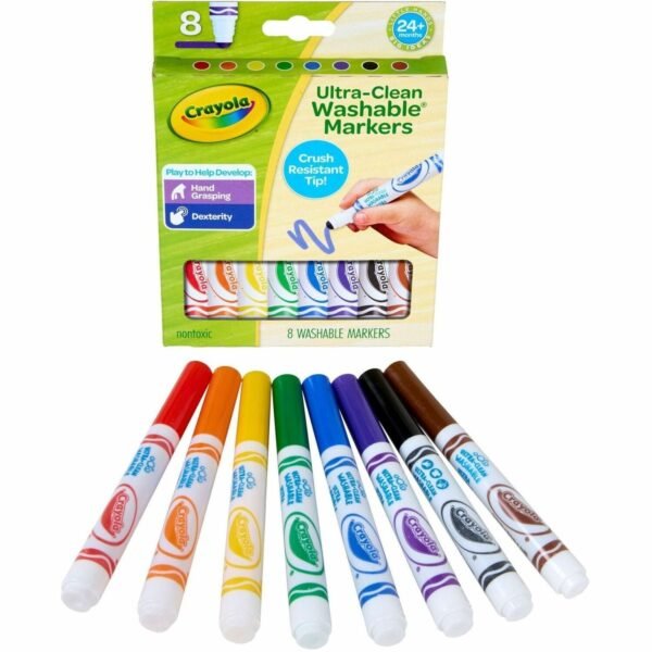 Crayola Crush Resistant Washable Toddler Markers Bold Marker Point - Washable - Multi Ink - 8 / Pack (811548)