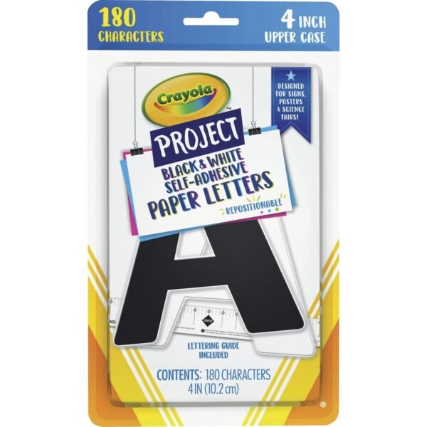 Crayola Self-adhesive Paper Letters Self-adhesive - 4" Height - Black/White - Paper - 180 / Pack (P1644CRA)