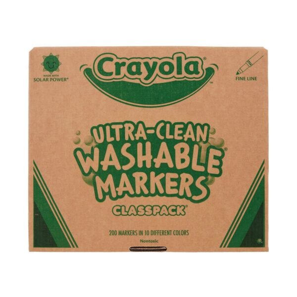Crayola Ultra-Clean Washable Marker Classpack, Fine Bullet Tip, 10 Assorted Colors, 200/Pack (588211)
