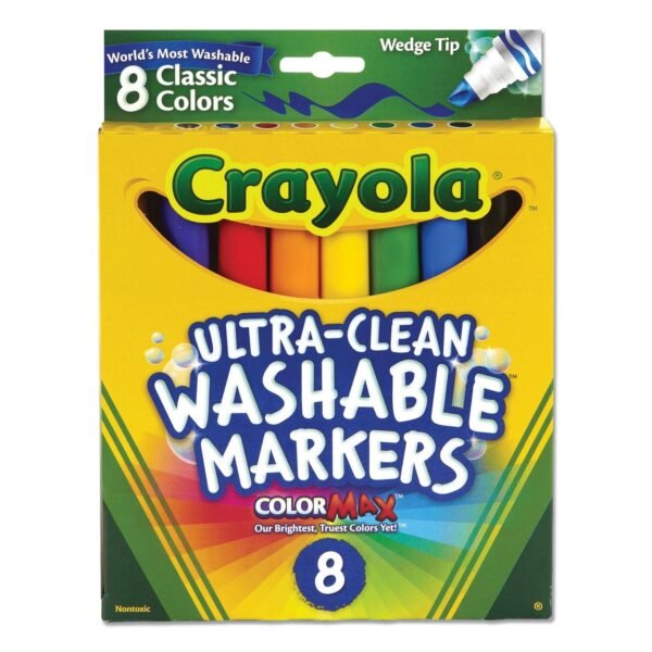 Crayola Ultra-Clean Washable Markers, Fine/Broad Wedge/Chisel Tips, Assorted Colors, 8/Box (587208)
