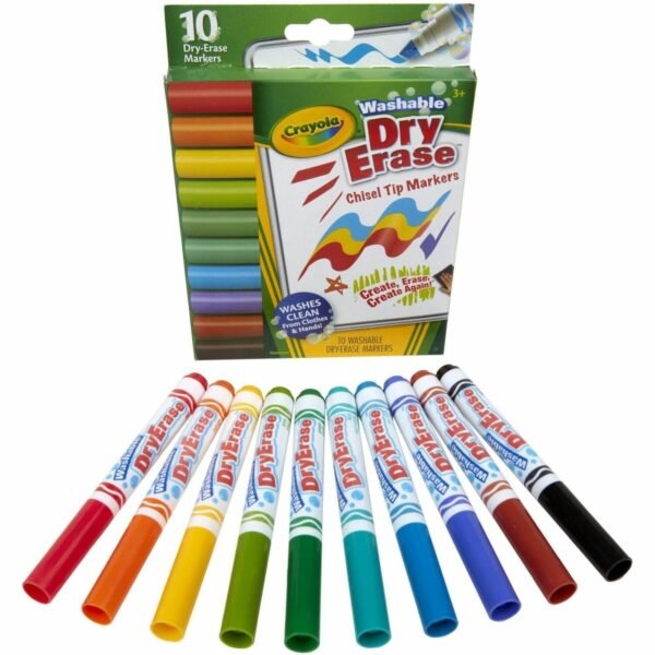 Crayola Washable Dura-Wedge Tip Dry-Erase Markers Erasable - Washable - 10 / Pack (587733)