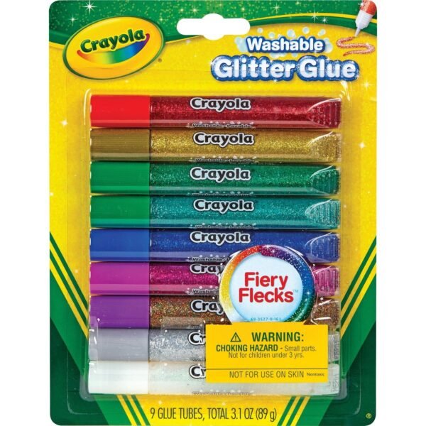 Crayola Washable Glitter Glue Home Project, ClassRoom Project, Art, Decoration - Recommended For 3 Year - Blue, Green, Jade Green, Natural, Silver, Gold, Multi, Red, Purple - 9...