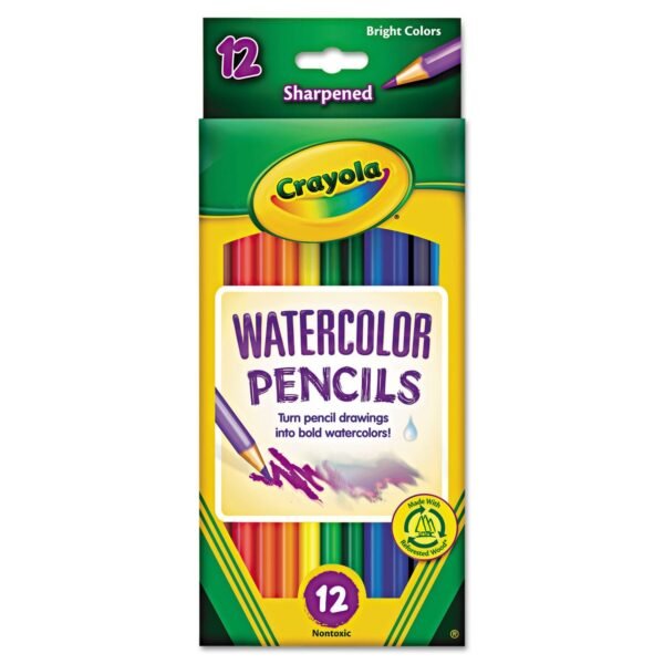 Crayola Watercolor Pencil Set, 3.3 mm, 2B, Assorted Lead and Barrel Colors, Dozen (684302)