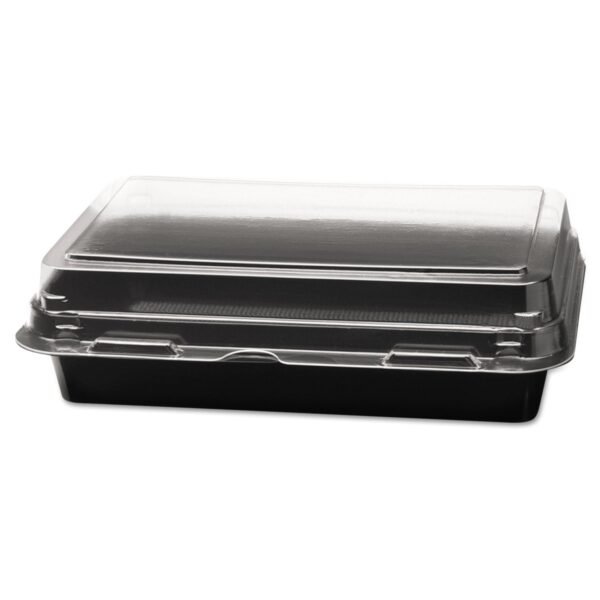 Creative Carryouts Hinged Plastic Hot Deli Boxes, 24 Oz, 7.87 X 5.4 X 2.1, Black/clear, 200/carton