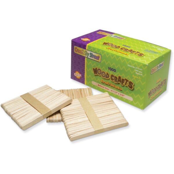 Creativity Street Regular Craft Sticks Art Project, Craft Project - 5.50" Height x 0.38" Width x 4.50" Length - Natural - Natural Wood - 1000 / Box (377501)