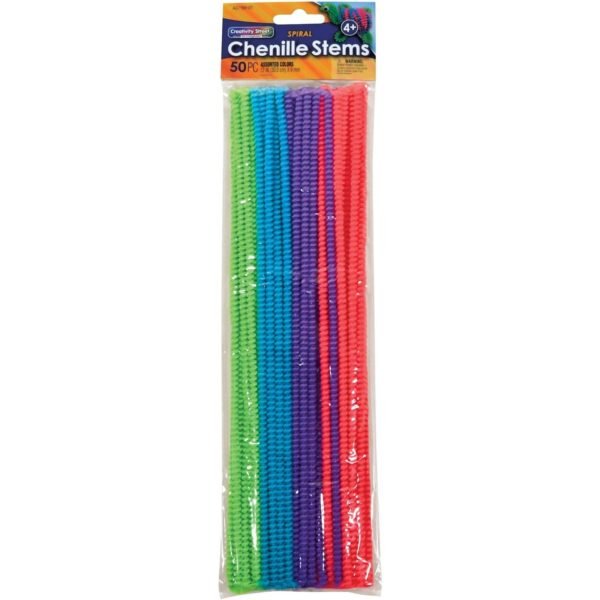 Creativity Street Spiral Chenille Stems Classroom, Home, Art Project - Recommended For 4 Year - 12" Height x 0.20" Width x 0.20" Length - Assorted - 50 / Bag (AC719001)