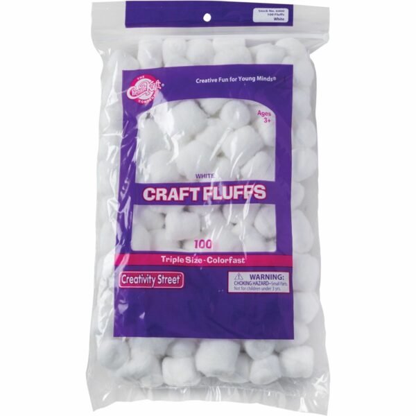Creativity Street White Craft Fluffs Decoration, Painting - 100 Piece(s) - 100 / Pack - White (6400)