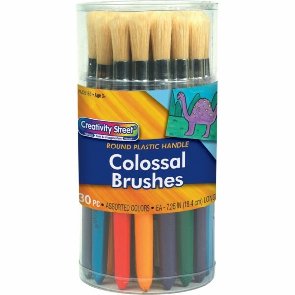 Creativity Street Wood Colossal Brushes 6" Wood Handle - Aluminum Ferrule - 30 / Set (5168)