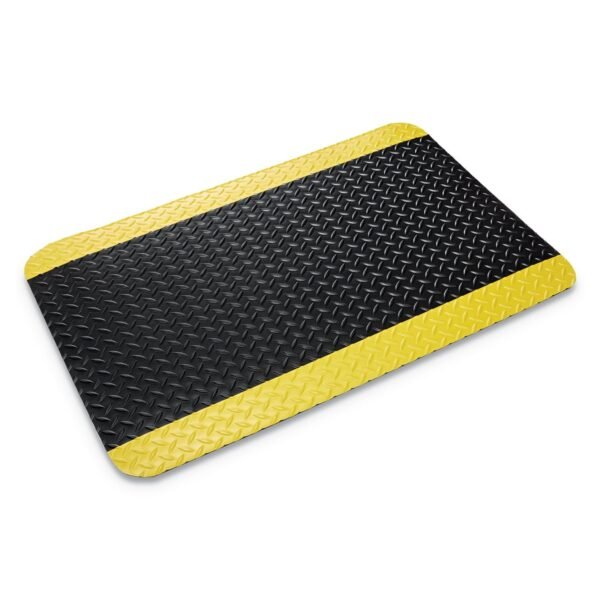 Crown Mats Industrial Deck Plate Anti-Fatigue Mat, Vinyl, 36 x 60, Black/Yellow Border (CD0035YB)