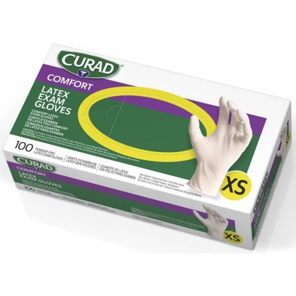 Curad Powder Free Latex Exam Gloves X-Small Size - White - Textured - For Healthcare Working - 100 / Box (CUR8103)