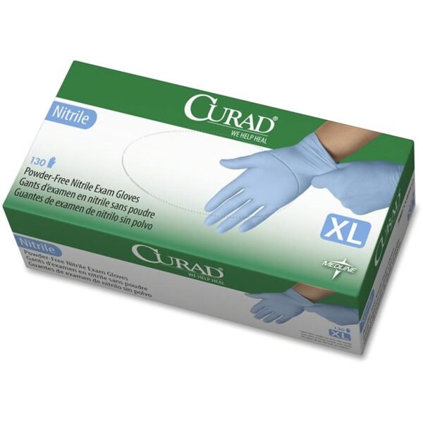 Curad Powder-free Nitrile Disposable Exam Gloves 9.50" Glove Length - X-Large Size - Full-Textured Design - Blue - Latex-free, Non-sterile, Chemical Resistant - For Medical -...