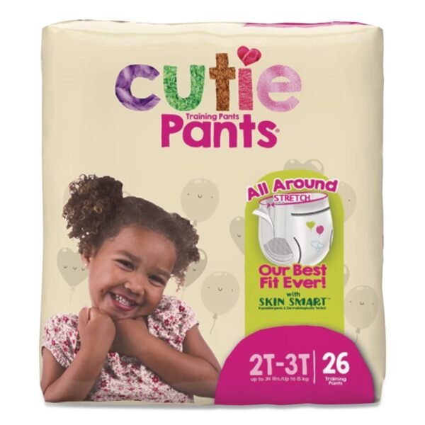 Cuties CutiePants Refastenable Training Pants for Girls, 2T-3T, Up to 34 lbs, 104/Carton (CR7008)
