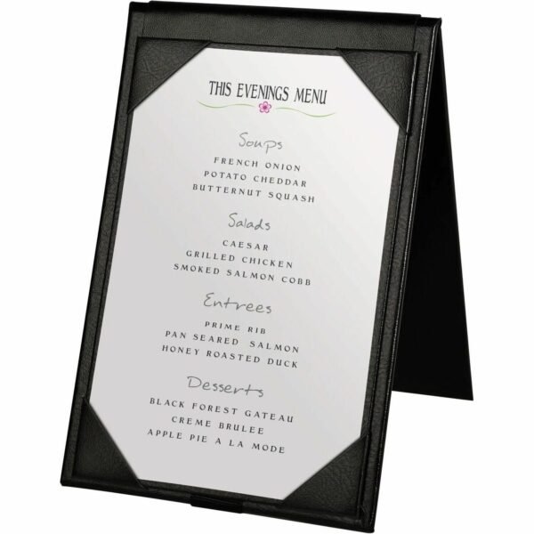 Deflecto Double-Sided A-Frame Table Tent Support 4" x 6" Media - Leatherette, Leather - Black - Foldable, Double-sided - 1 Each (4439)