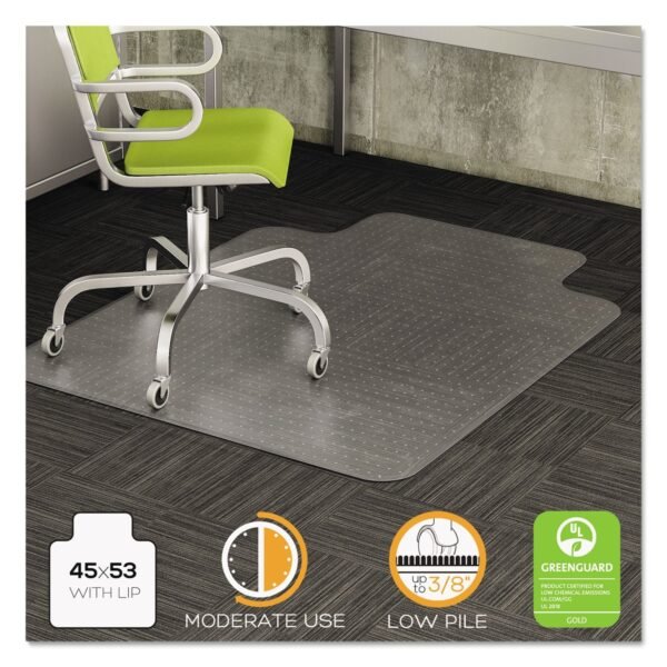 Deflecto DuraMat Moderate Use Chair Mat for Low Pile Carpet, 45 x 53 with Lip, Clear (CM13233COM)