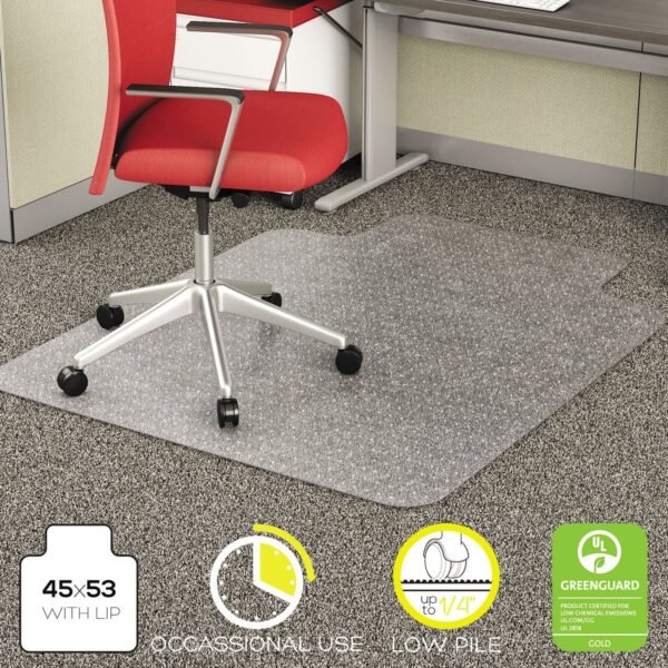 Deflecto EconoMat Occasional Use Chair Mat for Low Pile Carpet, 45 x 53, Wide Lipped, Clear (CM11232)