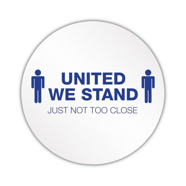 Deflecto Personal Spacing Discs, United We Stand, 20" dia, White/Blue, 50/Carton (PSDD20UWS50)