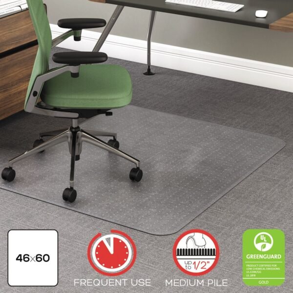 Deflecto RollaMat Frequent Use Chair Mat, Medium Pile Carpet, Flat, 46 x 60, Rectangle, Clear (CM15443F)