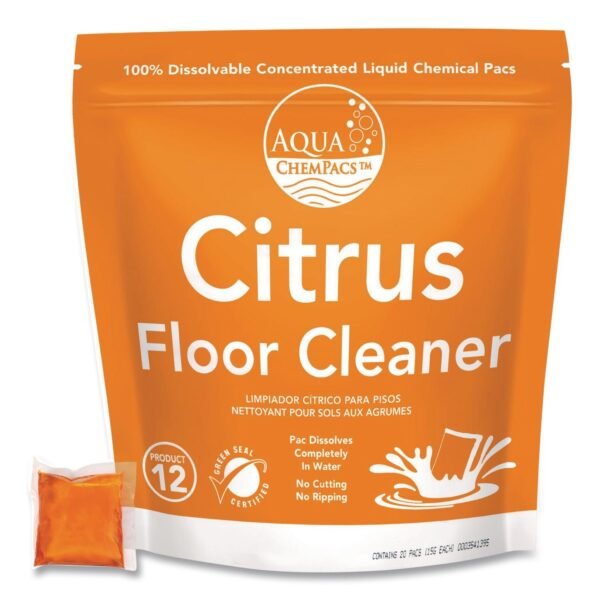 Diversey Aqua ChemPacs Citrus Floor Cleaner, Citrus Scent, 100 ChemPacs/Pack (9320930)