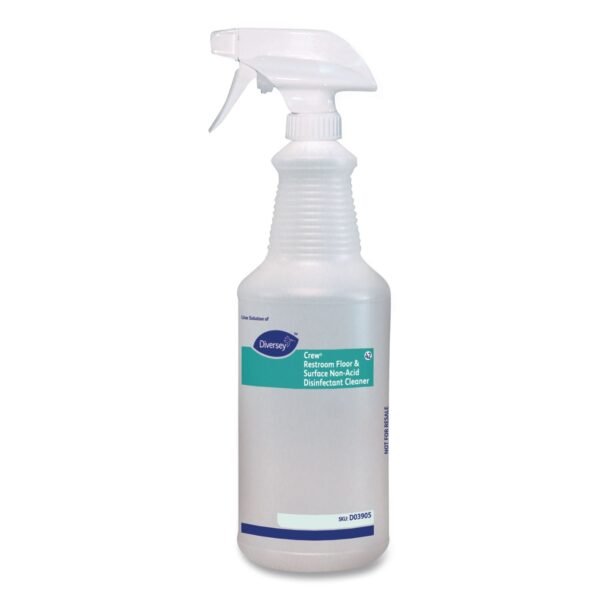 Diversey Crew Restroom Floor and Surface Non-Acid Disinfectant Cleaner Empty Spray Bottle, 32 oz, Clear (D03905)