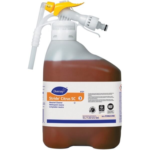 Diversey Stride Citrus Neutral Cleaner Concentrate - 169.1 fl oz (5.3 quart) - Citrus Scent - Non Alkaline, Low Foaming, pH Neutral, Film-free, Phosphorous-free - Orange - 1...