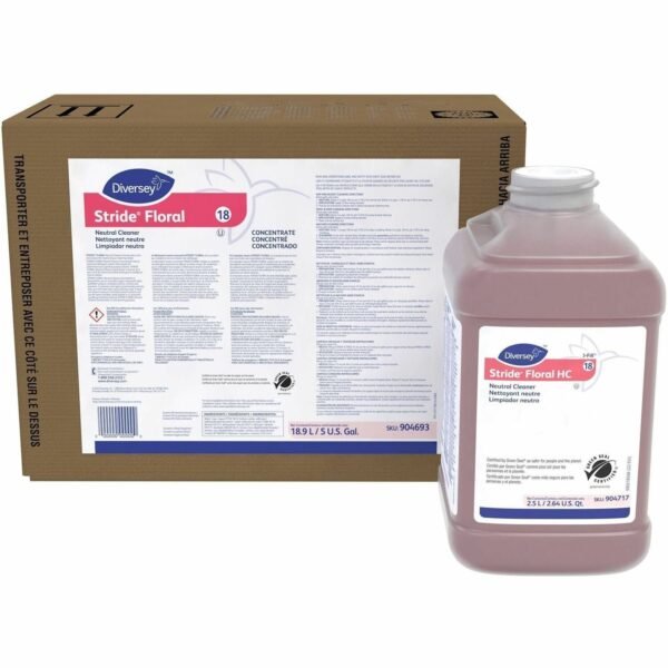 Diversey Stride Floral HC Neutral Cleaner Concentrate - 84.5 fl oz (2.6 quart) - 7.5 pH - Floral Scent - Rinse-free, Non Alkaline, Film-free, Low Foaming, Pleasant Scent, Kosher...